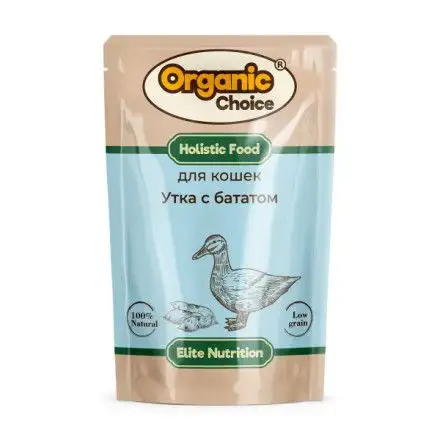 Купить organic Сhoice elite nutrition влажный корм для кошек с уткой и бататом в соусе (пауч)